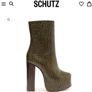 Schutz Leighton Crocodile-Embossed Leather Bootie